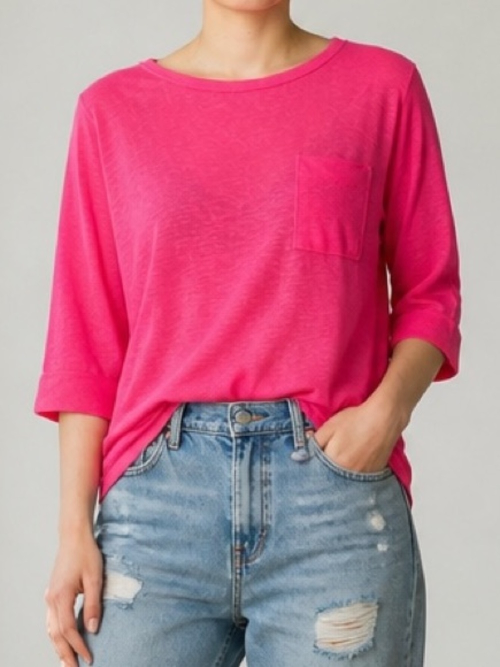NWT Forever 21 Hot Pink Lightweight Knit Top with Pocket | Size L